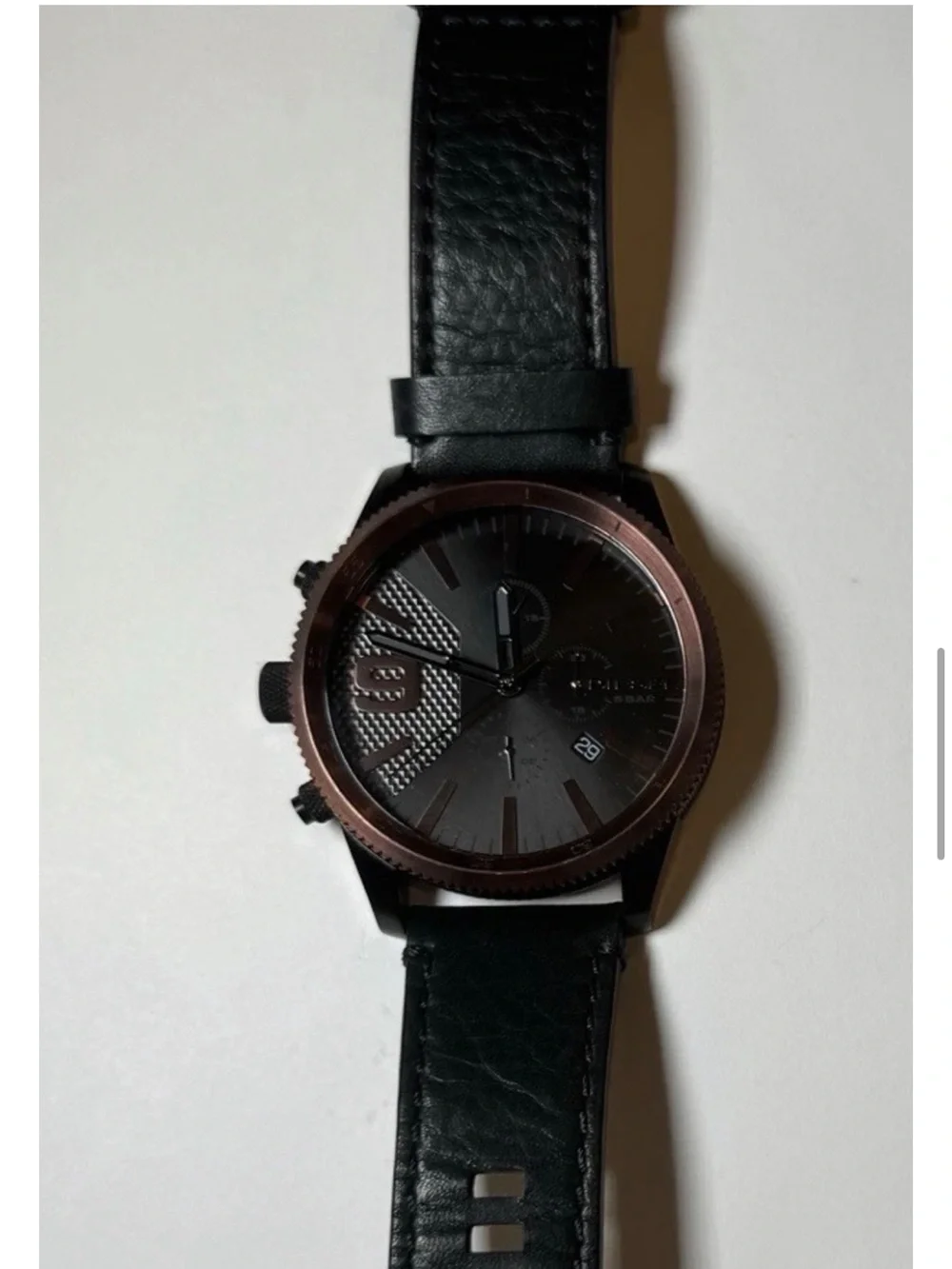 Diesel “Brave Men’s” 51mm Watch Black/Rose w/ Black Leather Strap